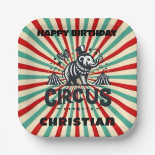 Whimsical Circus Sunburst Kids Verjaardagsfeest Papieren Bordje