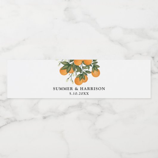 Whimsical Citrus groen Botanische Sinaasappel brui Waterfles Etiket (Enkel label)