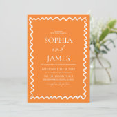 Whimsical Citrus Orange Wavy Border Wedding Kaart (Staand voorkant)