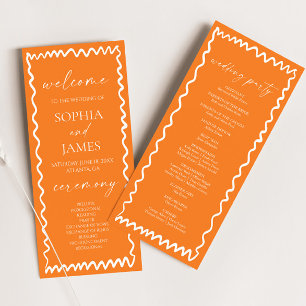 Whimsical Citrus Oranje Golf Rand Bruiloft Programma