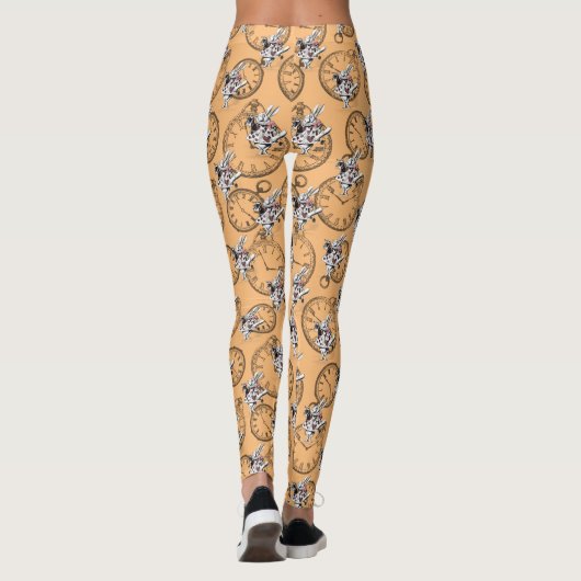 Whimsical Clock & Alice in wonderland wit konijn Leggings (Achterkant)