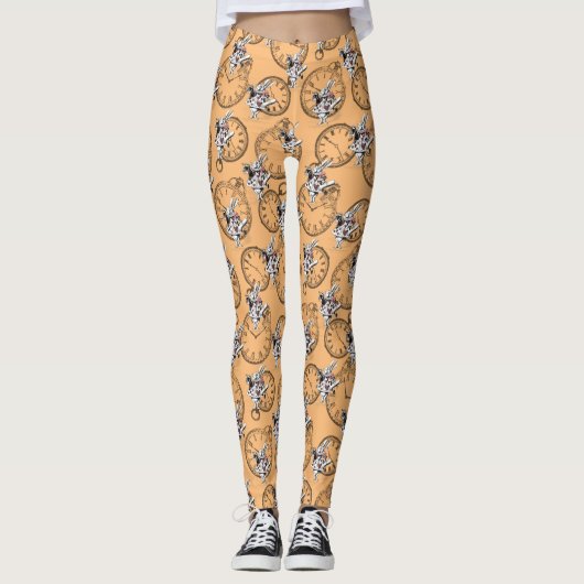 Whimsical Clock & Alice in wonderland wit konijn Leggings (Voorkant)