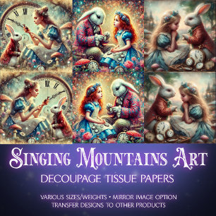 Whimsical Clock Forest Alice Wonderland Decoupage Tissuepapier
