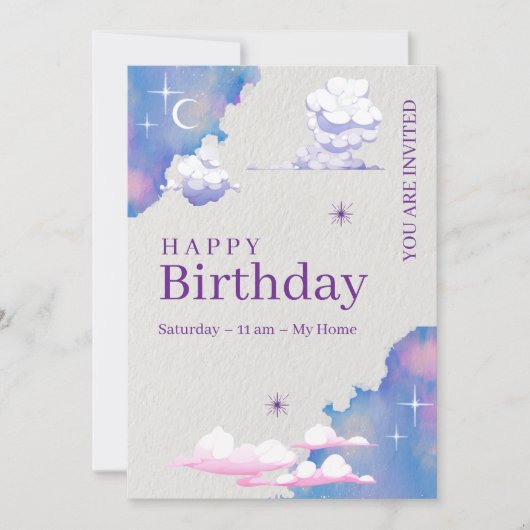 Whimsical Cloud & Galaxy Invitation d'anniversaire (Devant)