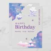 Whimsical Cloud & Galaxy Invitation d'anniversaire (Devant / Derrière)