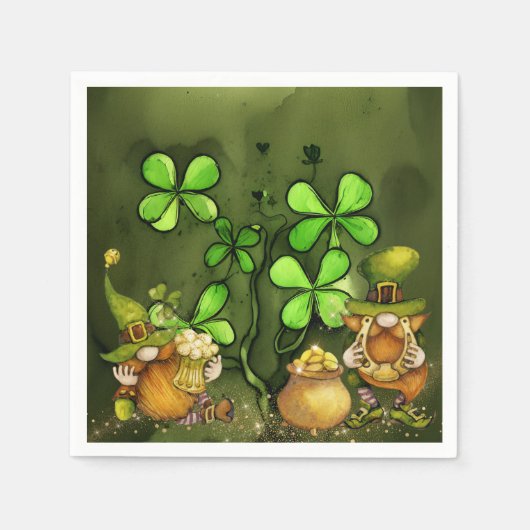 Whimsical Clovers en Irish Leprechaun Gnomes Servet (Voorkant)