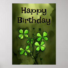 Whimsical Clovers Happy Birthday Poster
