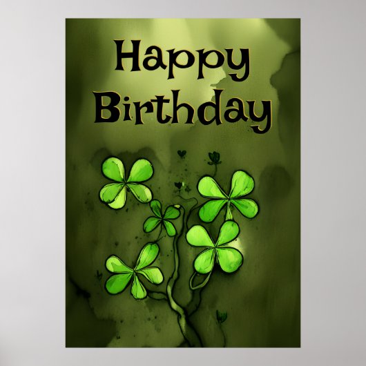 Whimsical Clovers Happy Birthday Poster (Voorkant)