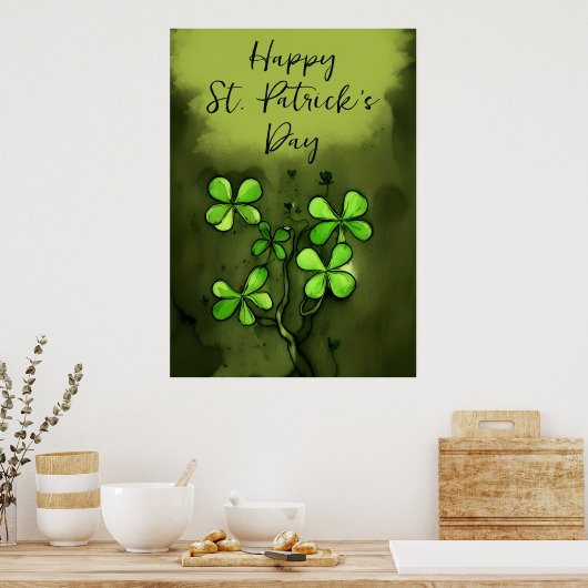 Whimsical Clovers Happy St Patrick's Day Poster (Keuken)