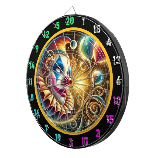 Whimsical Clown Face Dartboard met ballonnen Dartbord (Voorkant Rechts)