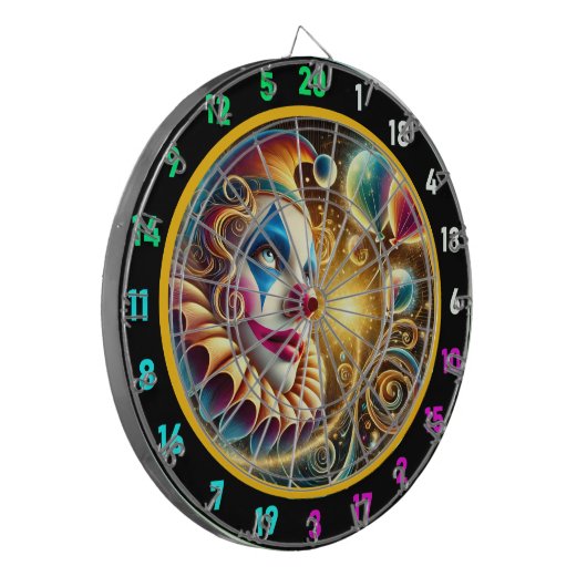 Whimsical Clown Face Dartboard met ballonnen Dartbord (Voorkant Links)