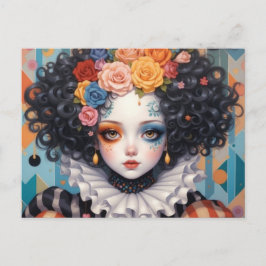 Whimsical  Clown Meisje met Kleurrijke Bloemen Briefkaart