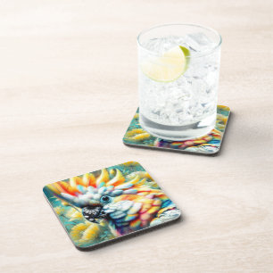 Whimsical Cockatoo Bird Yellow Poppies Floral Bier Onderzetter
