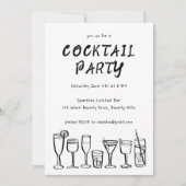 Whimsical Cocktail Drink Custom Birthday Party BW Kaart (Voorkant)