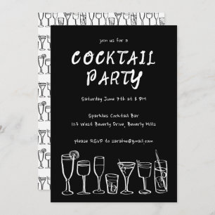 Whimsical Cocktail Drink Custom Birthday Party BW Kaart