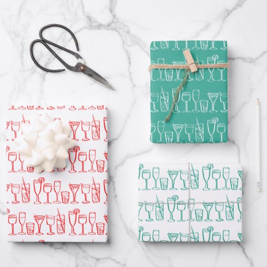 Whimsical Cocktail Drink Wijnfeest Kerst Inpakpapier Vel (Voorkant)