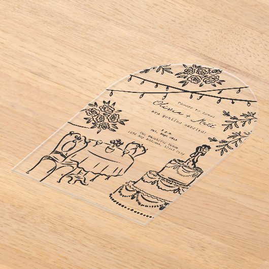 Whimsical Cocktail Hand Drawn Wedding Invitation (Poser)