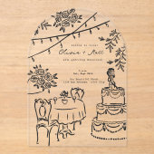 Whimsical Cocktail Hand Drawn Wedding Invitation (Recto)