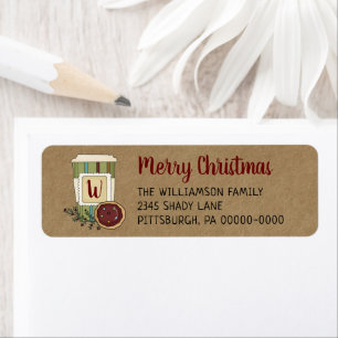 Whimsical Coffee & Cookies Monogramed Kerstmis Etiket