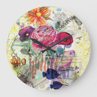 Whimsical collagekunst met gemengde techniek grote klok