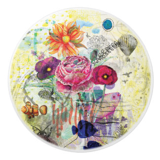 Whimsical collagekunst met gemengde techniek keramische knop