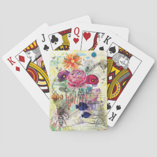 Whimsical collagekunst met gemengde techniek pokerkaarten