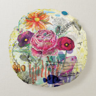 Whimsical collagekunst met gemengde techniek rond kussen