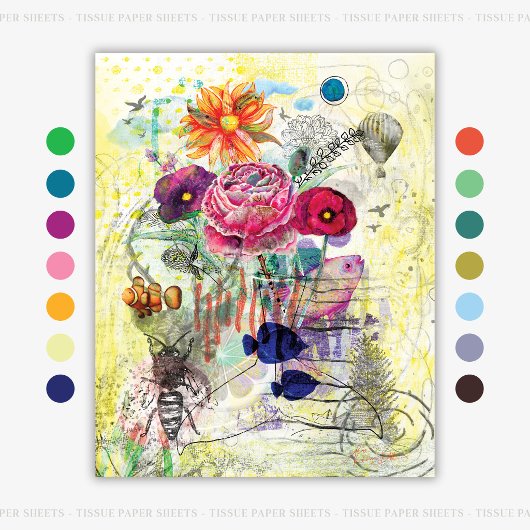 Whimsical collagekunst met gemengde techniek tissuepapier
