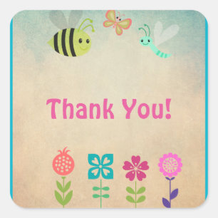 Whimsical Collectie of Flowers and Bugs Bedankt Vierkante Sticker