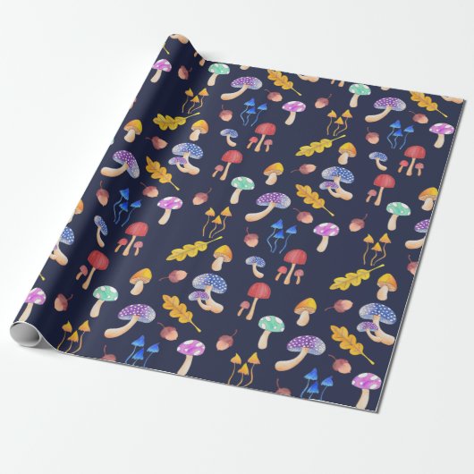 Whimsical Colorful Autumn Mushrooms Cadeaupapier (Uitgerold)