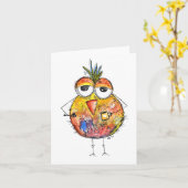 Whimsical Colorful Bird Drink Coffee Kaart (Gele Bloem)