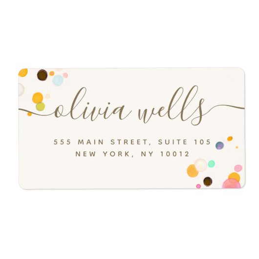 Whimsical Colorful Confetti Signature Script Labs Etiket (Voorkant)
