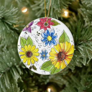 Whimsical Colorful Flower Garden Keramisch Ornament