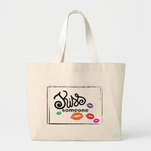 Whimsical Colorful KISSES-illustratie Grote Tote Bag