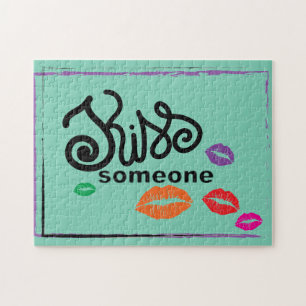 Whimsical Colorful KISSES-illustratie Legpuzzel