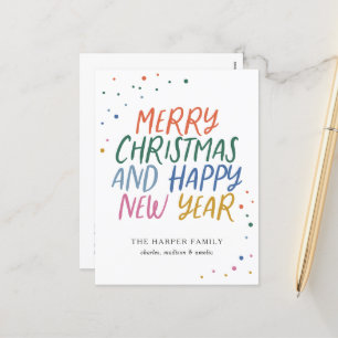 Whimsical Colorful Merry Kerstmis Nieuwjaar Stippe Feestdagenkaart