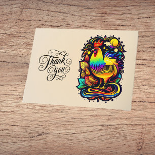 Whimsical Colorful Rooster Cartoon Bedankkaart