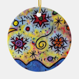 Whimsical Colorful Starry Skies Snowflake Keramisch Ornament