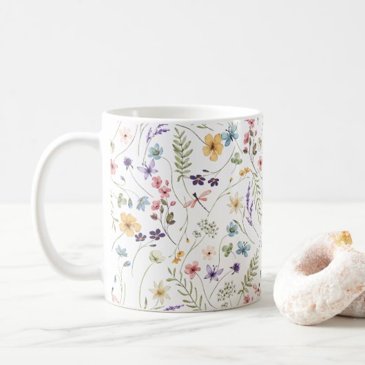 Whimsical Colorful Wildflower Spring Patterns Koffiemok (Met donut)