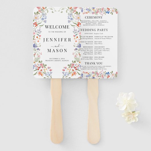 Whimsical Colorful Wildflower Wedding Program Handwaaier (Voorkant en achterkant)