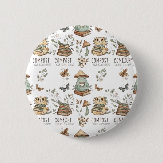 Whimsical "Compost Your Expectations" Frog & Cat P Ronde Button 5,7 Cm (Voorkant)
