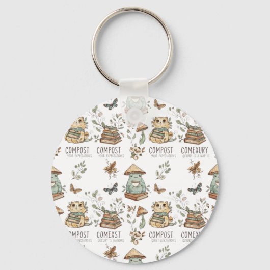 Whimsical "Compost Your Expectations" Frog & Cat P Sleutelhanger (Voorkant)