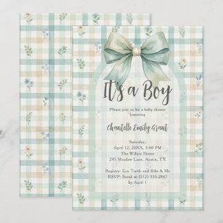 Whimsical Coquette Blue Gingham Baby Shower TMF26 Kaart