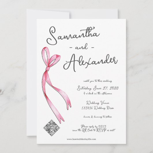 Whimsical Coquette Bow Glam Monogram Huwelijk Kaart (Voorkant)