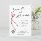 Whimsical Coquette Bow Glam Monogram Huwelijk Kaart (Staand voorkant)