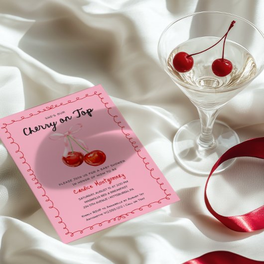 Whimsical Coquette Cherry op Top Baby shower Briefkaart