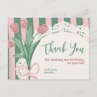 Whimsical Coquette Tulip & Bow Custom Thank You Briefkaart