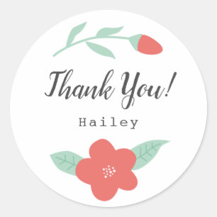 Whimsical Coral Flower Bedankt Ronde Sticker