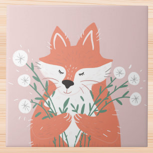 Whimsical Coral Fox met paardenbloemen Tegeltje