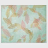 Whimsical Coral Gold Falling Leafs Mint Green Cadeaupapier (Vlak)